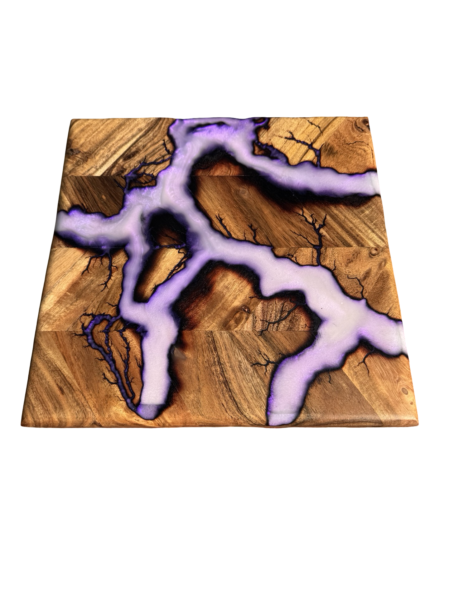 Handmade purple iridescent resin serving board square Australian timber grazing platter East Gippsland Fractal Flow Designs