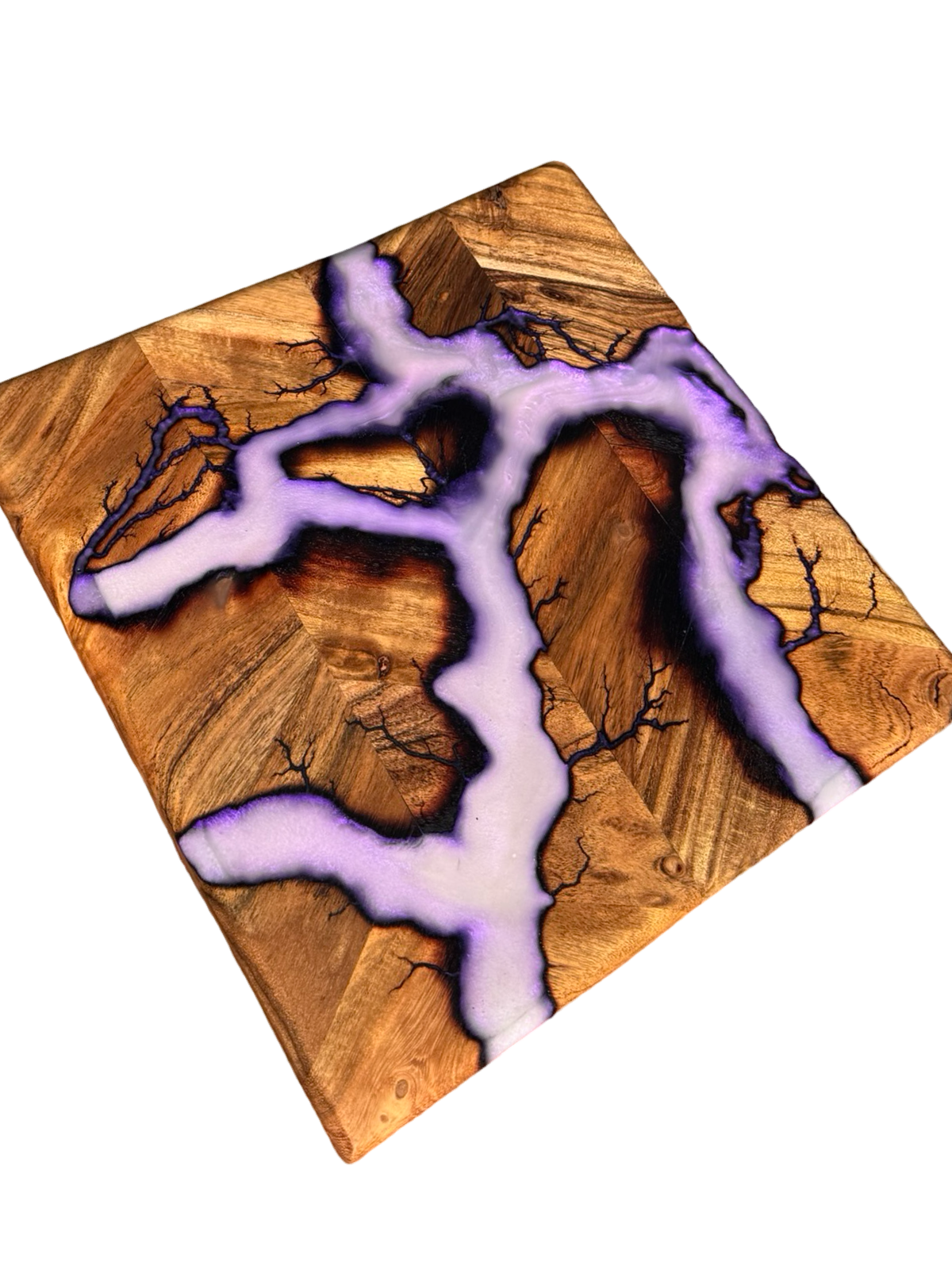 7
Purple shimmer resin board square chopping board Australia East Gippsland handcrafted timber chopping board Fractal Flow Designs

8
