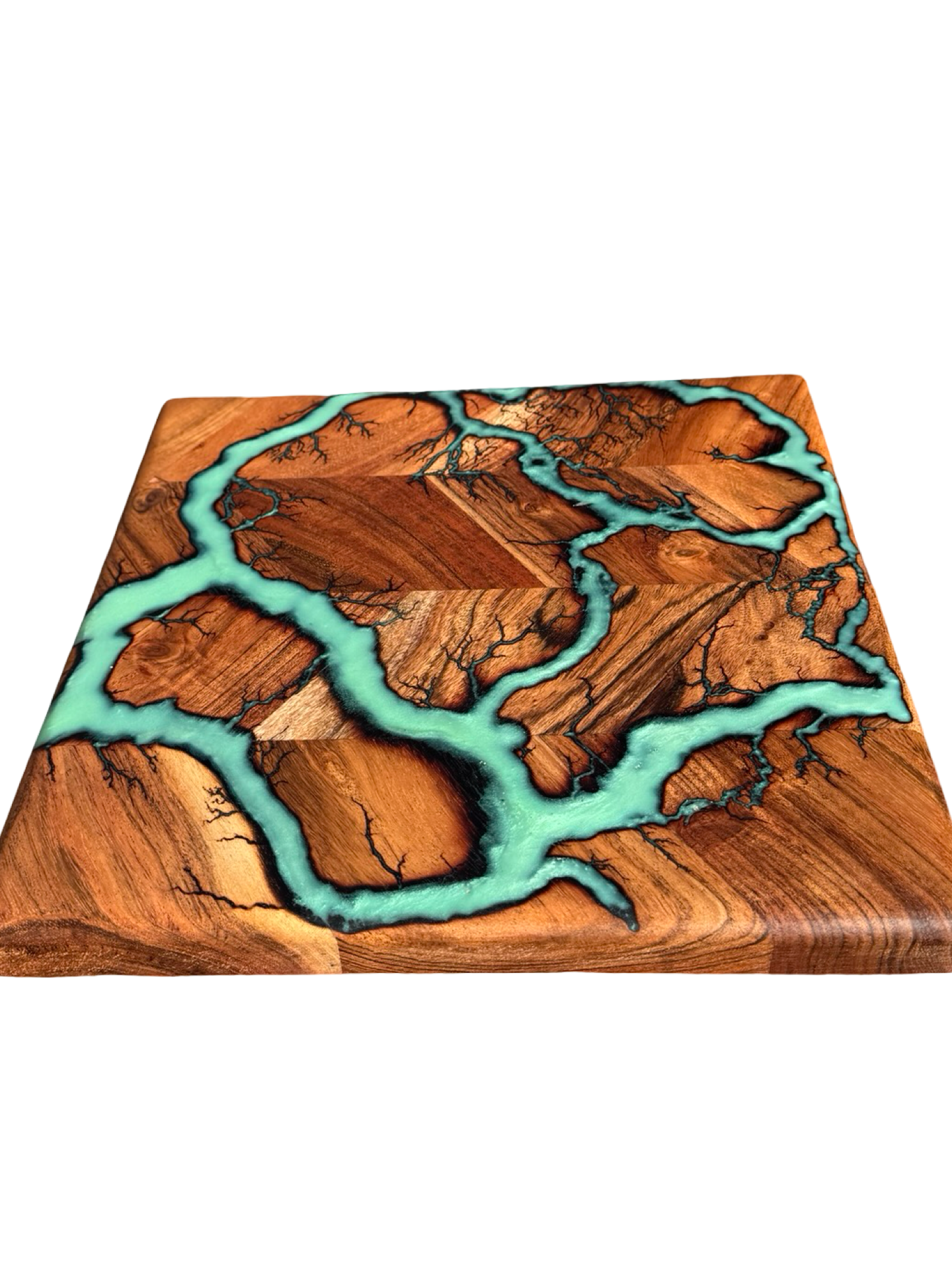 Green iridescent resin carving board Australian timber chopping board East Gippsland handmade Fractal Flow Designs